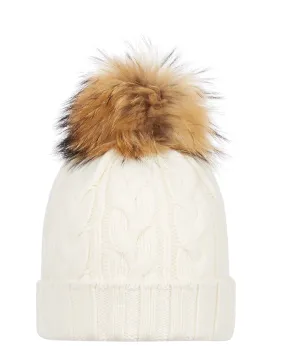 Unisex Chunky Cable Cashmere Pom Hat New Ivory White