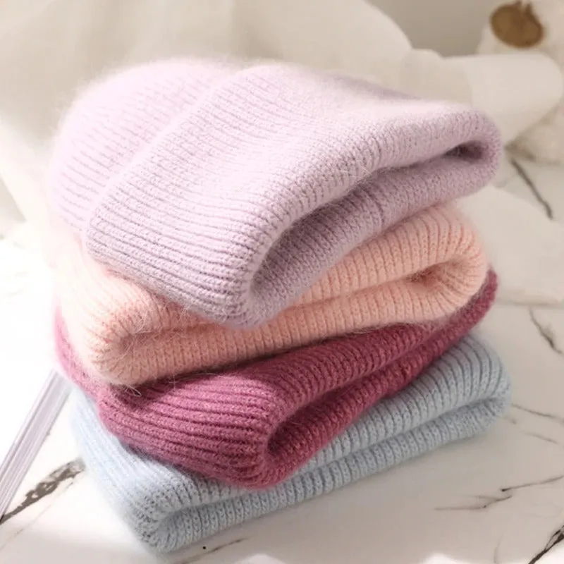 Winter Soft Pastel Colored Knitted Beanie Hats