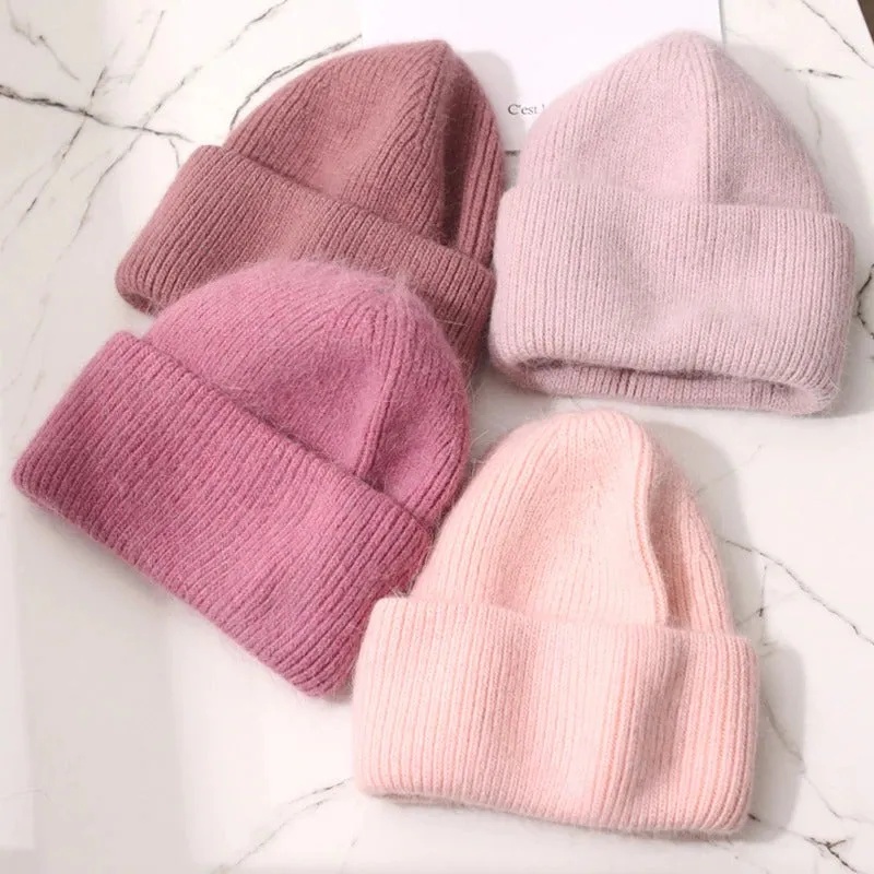 Winter Soft Pastel Colored Knitted Beanie Hats