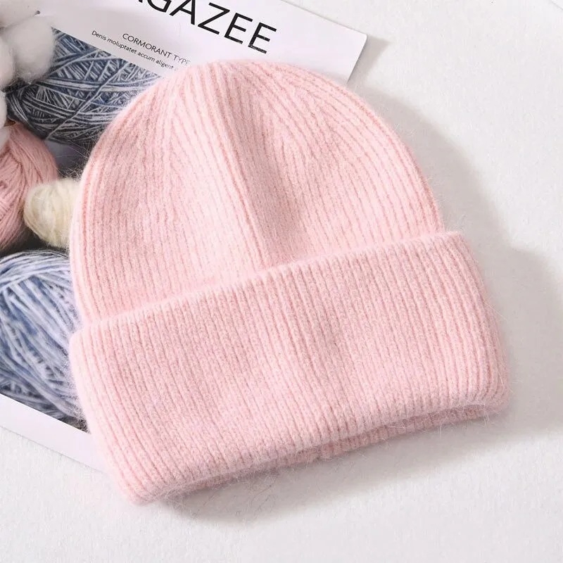 Winter Soft Pastel Colored Knitted Beanie Hats